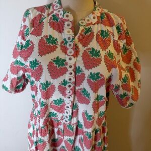 Sheridan French Tiered Midi Dress Strawberry 🍓 Poplin Pockets Embellished Medium